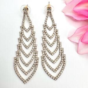 Vintage Elegant Princesscore Prong Set Rhinestone Drop Earrings Gala Pageant 3”